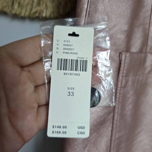 Anthropologie New Maeve Colette Coated Pink Faux Leather Wide Leg Pants SZ 33 - Picture 8 of 11